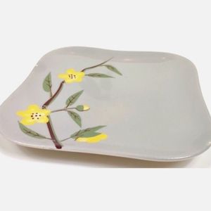 VINTAGE SET OF 2 WEIL WARE BLOSSOM CELADON PAINTED FLORAL PATTERN SQUARE…